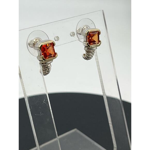 Signed Orange Citrine Sterling Silver 925, 14K yellow Gold Accent Shrimp Earring - Picture 8 of 14